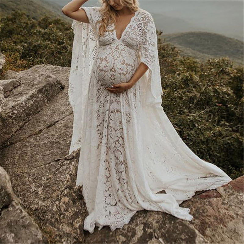 Spring and summer 2022 new Popular, 2025, New Popular trade  pregnant mother pregnant woman fluffy big pendulum lace dress long dress