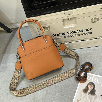 Women's bag live New leather bucket bag high-end sense first-layer cowhide handbag fashion shoulder messenger bag 9830