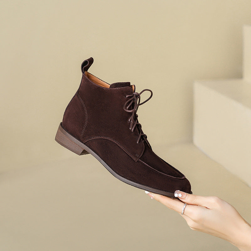 2025  Martin boots women's popular new matte retro boots thick heel lace-up high-end small short boots women's autumn and winter