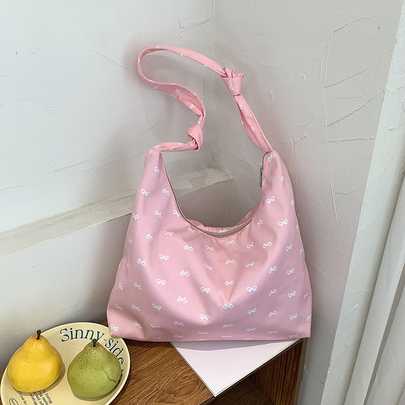 2025 ZLLKL Korean version of fashionable nylon shoulder bag popular new small fresh bow tote bag simple Popular style underarm bag women