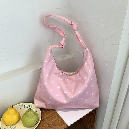2025 ZLLKL Korean version of fashionable nylon shoulder bag popular new small fresh bow tote bag simple Popular style underarm bag women