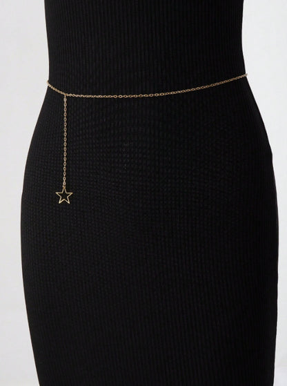 FB3385 2025 waist chain alloy hollow pentagram fringed pendulum chain pendant metal thin chain waist chain