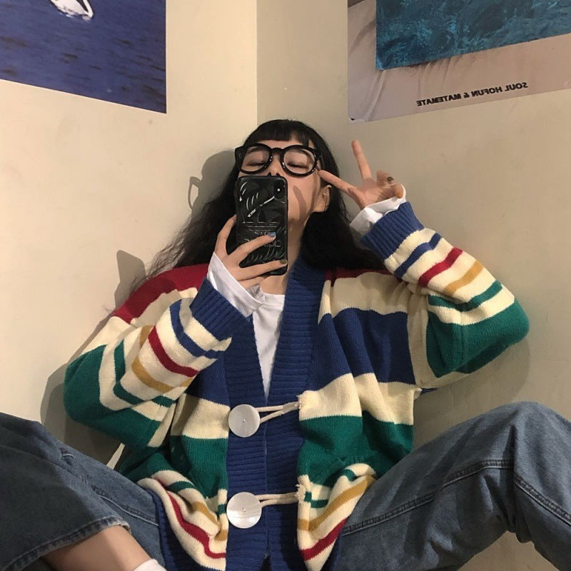 2025 autumn and winter new wear lazy wind sweater female student Korean version loose thickened knitted cardigan jacket tide