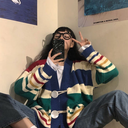 2025 autumn and winter new wear lazy wind sweater female student Korean version loose thickened knitted cardigan jacket tide