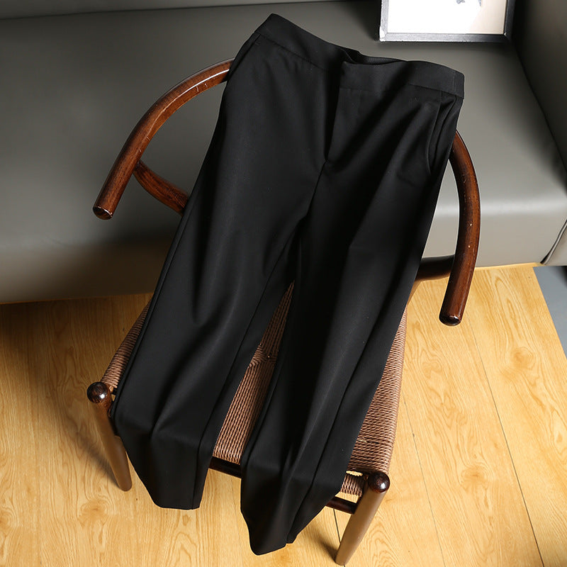 2025 Temperament commuter suit pants  spring trousers brown cotton knitted, high-waisted straight-leg casual pants without belt