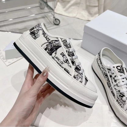 ZllKl Spring and Summer New D Low-Top Canvas Shoes Female Feide Embroidered Presbyopic HOTan and NEWn Leisure All-Match Thick Bottom Board Shoes