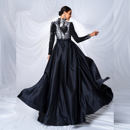 r 2025 high-end long-sleeved temperament round neck long sequined banquet fishtail evening dress bridesmaid dress women