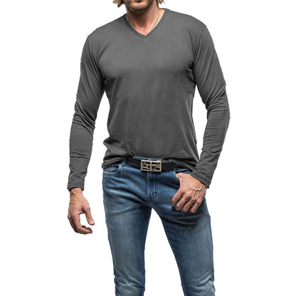 ZLLKL 2025 men's new solid color V-neck long-sleeved T-shirt,  men's pure cotton bottoming shirt top T-Shirt
