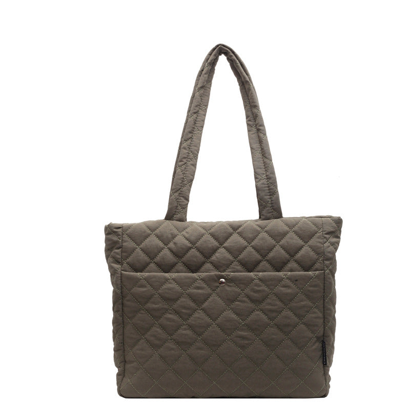 2025 ZLLKL Korean version of fashion diamond shoulder bag popular new retro casual tote bag versatile large capacity simple shopping bag