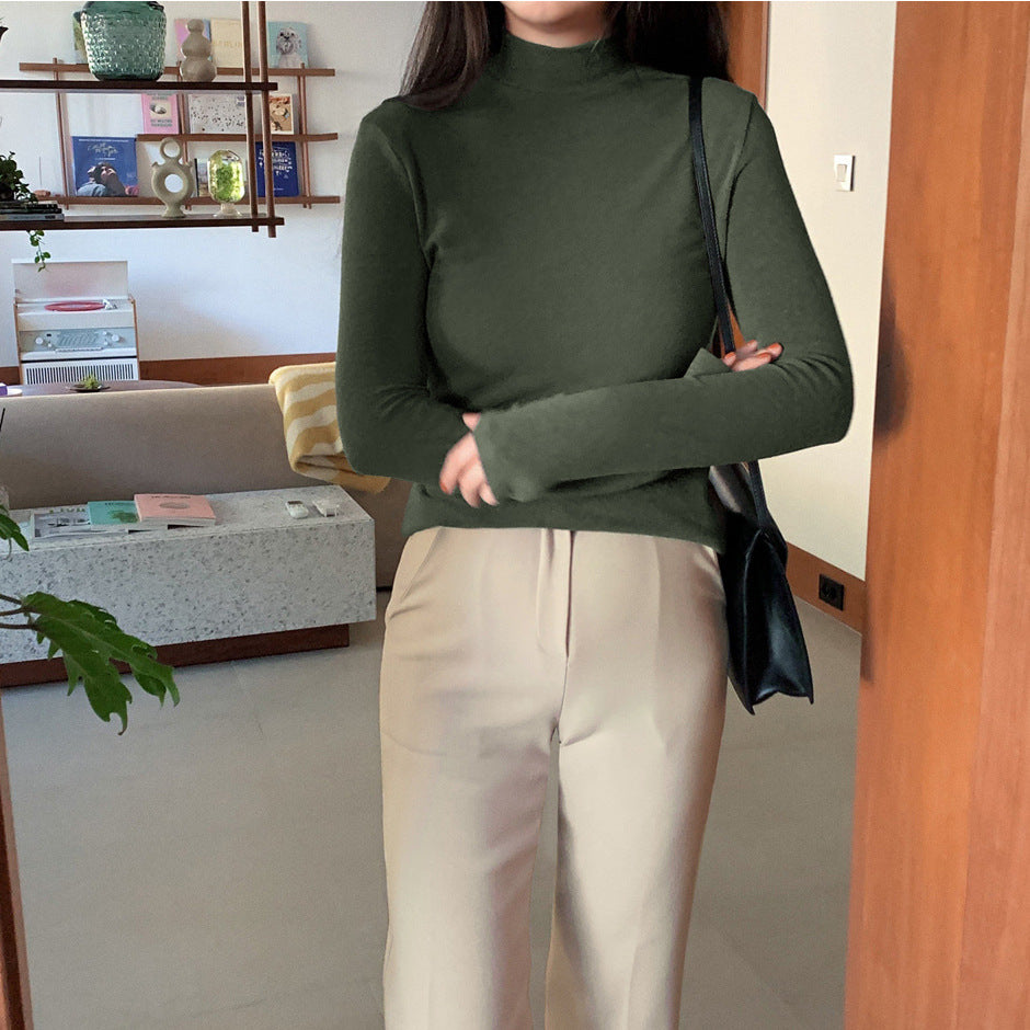 ZLLKL Special semi-turtleneck double-sided German velvet bottoming shirt for women's autumn and winter models with student warm long-sleeved women's tops
