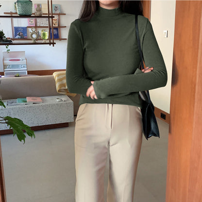 ZLLKL Special semi-turtleneck double-sided German velvet bottoming shirt for women's autumn and winter models with student warm long-sleeved women's tops