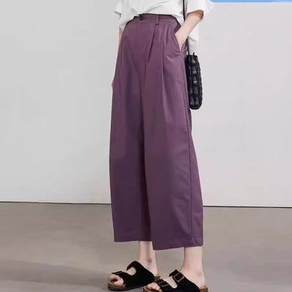 ZllKl  Solid Color Ankle-Length Knickerbockers  New Summer Fashion Women's Wear Loose Slimming High Waist Casual Wide-Leg Pants Trendy