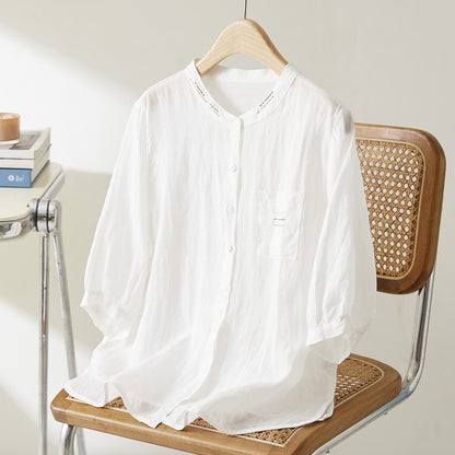 Cotton cocoon, new Chinese Zhu Yinhong shirt women's summer new retro literary embroidery bag hand-stitched top