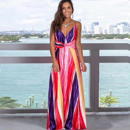 ZllKl  Dress Summer New Women's Long Dress  Cross Border  Hot Suspender Skirt Printed Beach Long Dress