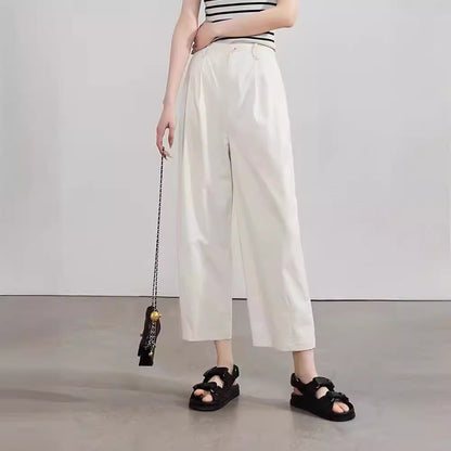 ZllKl  Solid Color Ankle-Length Knickerbockers  New Summer Fashion Women's Wear Loose Slimming High Waist Casual Wide-Leg Pants Trendy