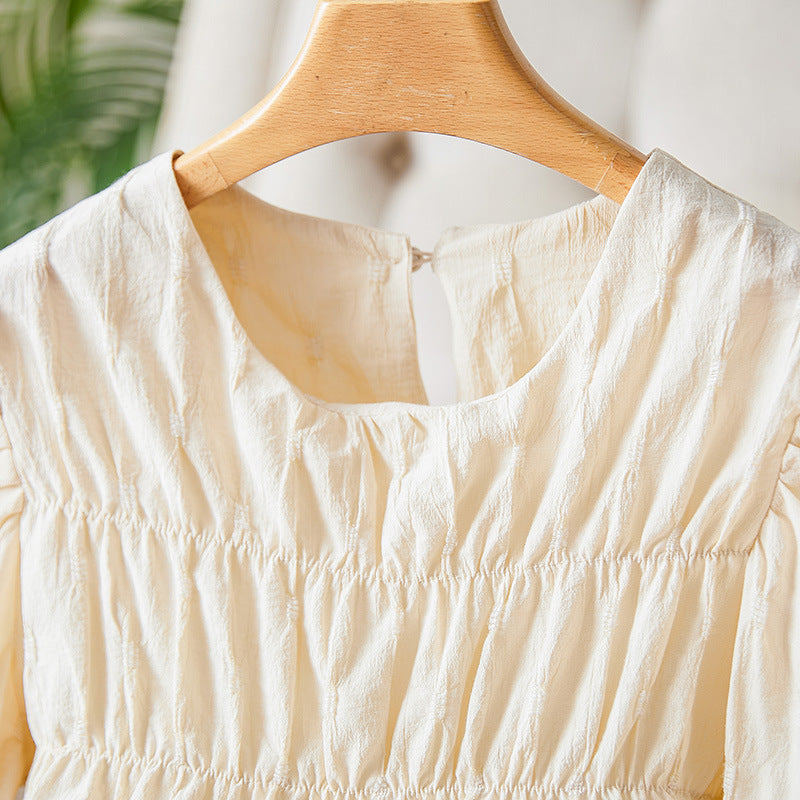 Cotton cocoon, apricot crew neck shirt women's short sleeves summer 2025 new small doll shirt design top