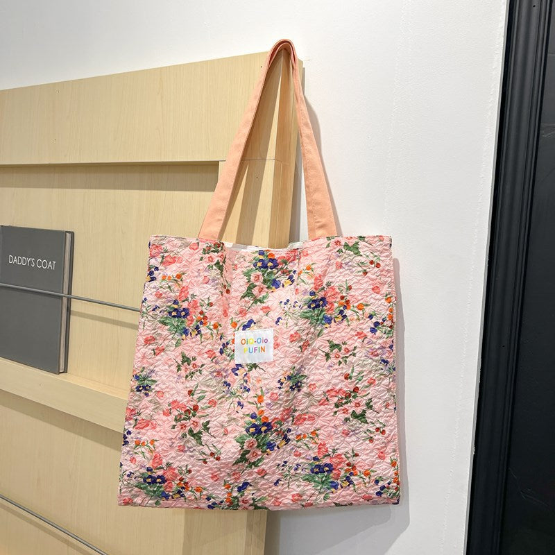 2025 ZLLKL Small fresh and fashionable tote bag popular new simple large-capacity shoulder bag fabric texture pattern shopping bag women