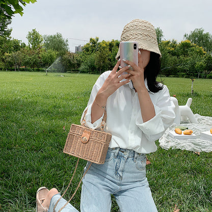 ZLLKL 2025 new woven bag retro simple handbag wholesale ins style fashion trend single shoulder crossbody rattan woven bag