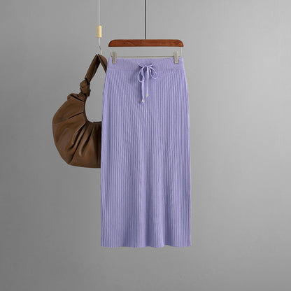 ZllKl Knitted skirt women's 2025 new hip skirt solid color ice silk medium and long wool skirt