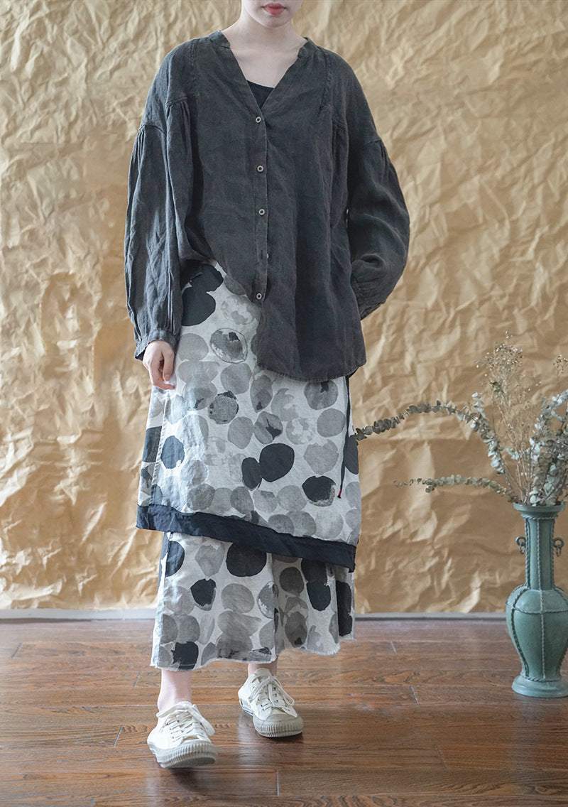 retro literary polka dot linen fisherman pants, personalized versatile and thin linen nine-point straight pants K21239