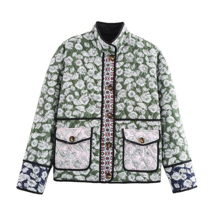 European and American cross-border wholesale 2025 winter new women's clothing small floral multi-color printing loose cotton-padded coat women
