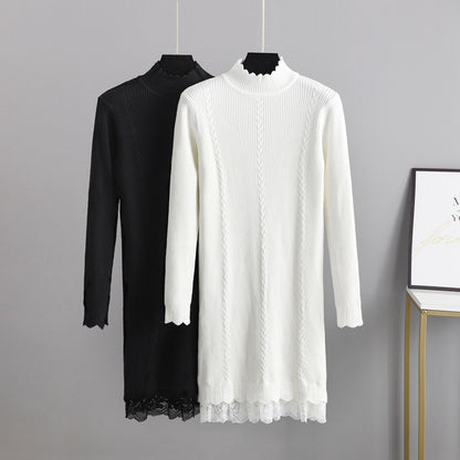 ZllKl Lace knitted dress women's autumn and winter inner lining skirt slim fit with coat medium and long sweater skirt arm