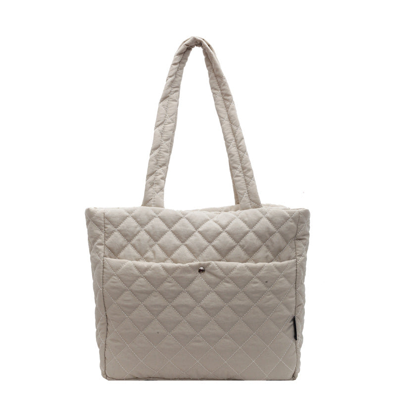 2025 ZLLKL Korean version of fashion diamond shoulder bag popular new retro casual tote bag versatile large capacity simple shopping bag
