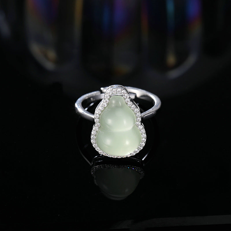 2025 Guofeng new Chinese imitation jade gourd Fulu stud earrings niche high-end micro-inlaid earrings open ring bracelet set
