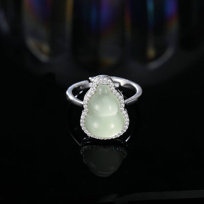 2025 Guofeng new Chinese imitation jade gourd Fulu stud earrings niche high-end micro-inlaid earrings open ring bracelet set