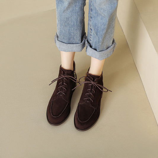 2025  Martin boots women's popular new matte retro boots thick heel lace-up high-end small short boots women's autumn and winter