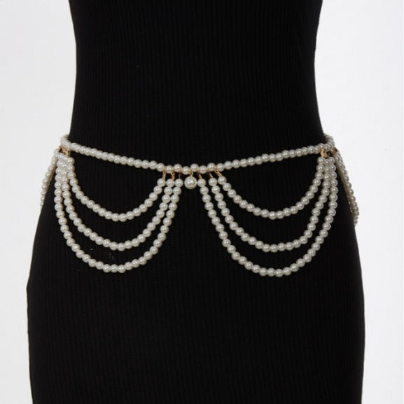 MW3318 2025 waist chain simple personality multi-layer wave fringe pendulum chain pearl chain waist chain waist decoration