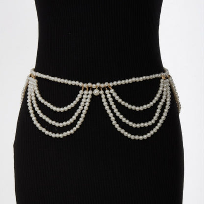 MW3318 2025 waist chain simple personality multi-layer wave fringe pendulum chain pearl chain waist chain waist decoration