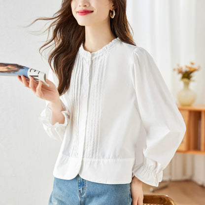 direct sales combed cotton white shirt women's long sleeves 2025 spring clothes new design sense niche versatile top shirt