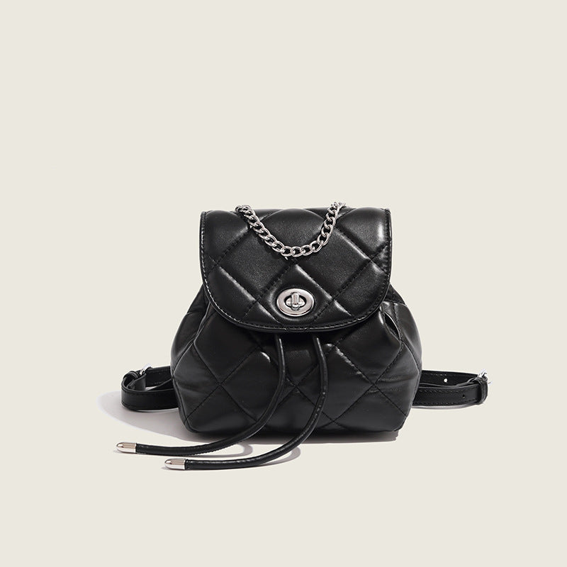 ZLLKL 2025 Backpack Women's Fashion popular Korean Edition Niche Design Rhombus Chain Backpack Small Women's White Backpack