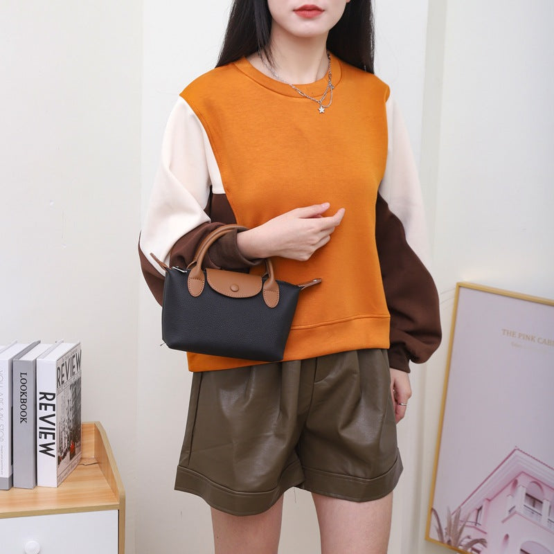 [Factory] The first layer of cowhide shoulder bag women's messenger bag genuine leather dumpling handbag small bag contrasting color 6825