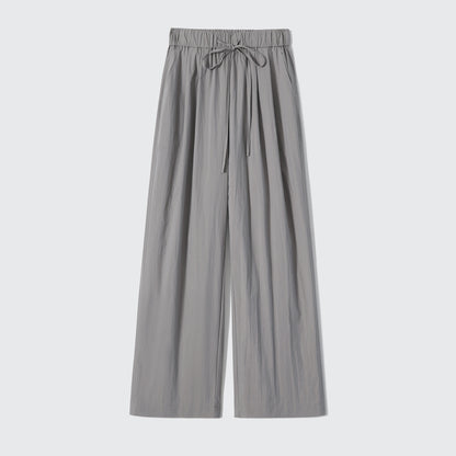 2025 Quality paper cotton lazy pants 3 colors, straight slightly wide-leg pants, thin casual loose gray and white black trousers for summer