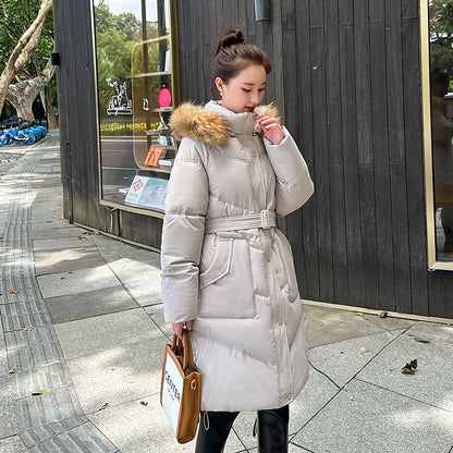 winter Russia's new commuter simple casual trench coat medium and long large fur collar down cotton coat women