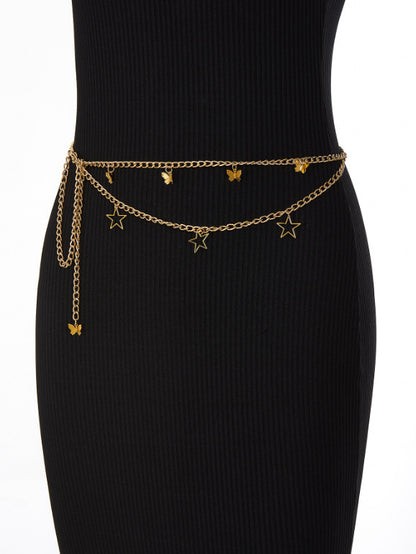 FB3331 2025 waist chain hollow pentagram alloy butterfly pendant wave fringe pendulum chain waist chain