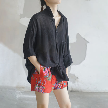 Special offer! A-Ka style casual fashion cotton and linen high waist ethnic printed shorts K000 fresh