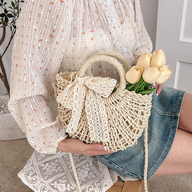 ZLLKL 2025Hollow woven bag Popular trade  summer new women's bag hand-held mesh pocket vacation straw bag beach shoulder bag