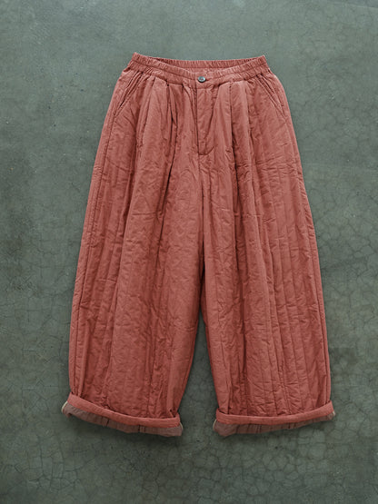 casual and literary thickened quilting cotton nine-point pants, clean and simple striped quilting cotton pants K24259