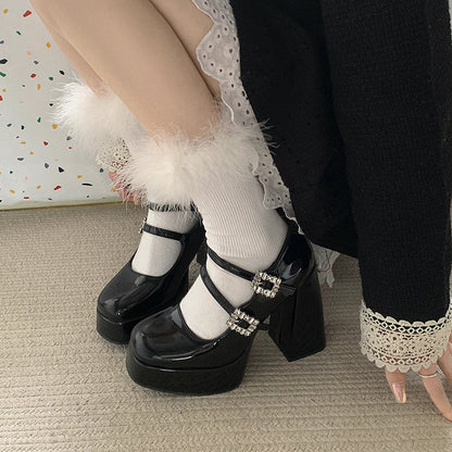 2025  OMG~ Thousand Gold White Moonlight High Heels are so pure! Super high heel Mary Jane waterproof table thick heel hollow single shoes
