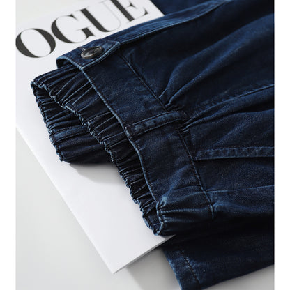 2025 Washed a word wavy medium and long umbrella skirt skirt, retro and thin high waist, pure cotton denim skirt short skirt Korean
