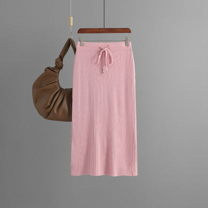 ZllKl Knitted skirt women's 2025 new hip skirt solid color ice silk medium and long wool skirt
