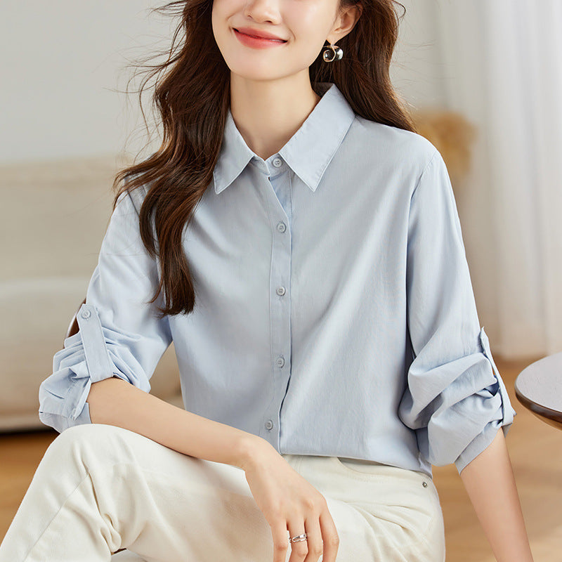 direct sales blue long-sleeved shirt women's autumn new temperament simple and versatile fashion loose medium and long shirt