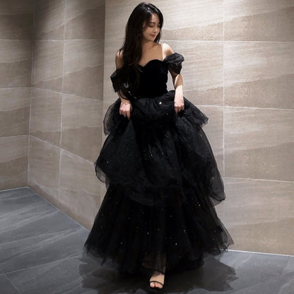 2025 Black evening dress skirt light luxury niche  tutu skirt host female autumn art examination graduation adult ceremony New feeling