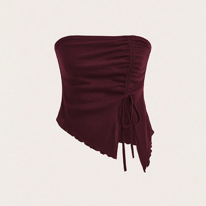 Cross-border  women's clothing popular autumn and winter new drawstring split irregular waffle slim tube top