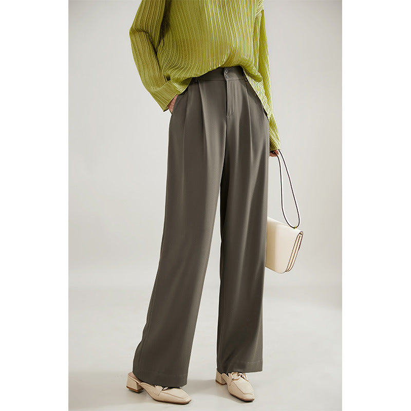 2025 Summer icy silky drape feeling, Japanese long pants white and black, thin casual pants, straight wide-leg pants