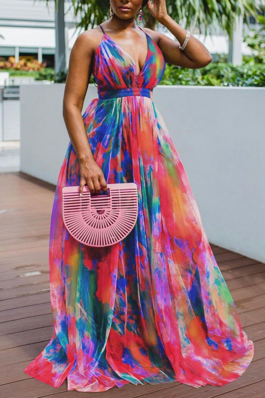 2021 spring and summer new 2025 Popular trade printing pendulum mesh dress commuting 2025 large-size women's dress