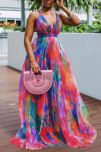 2021 spring and summer new 2025 Popular trade printing pendulum mesh dress commuting 2025 large-size women's dress